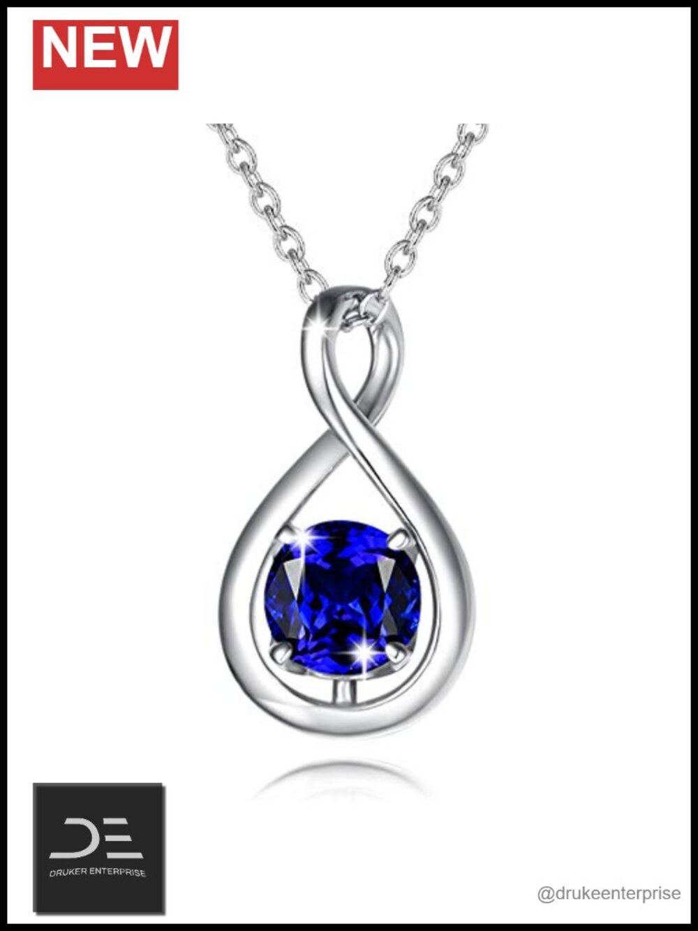 Dainty Infinity Necklace Sterling Silver Pendant White Gold Plated